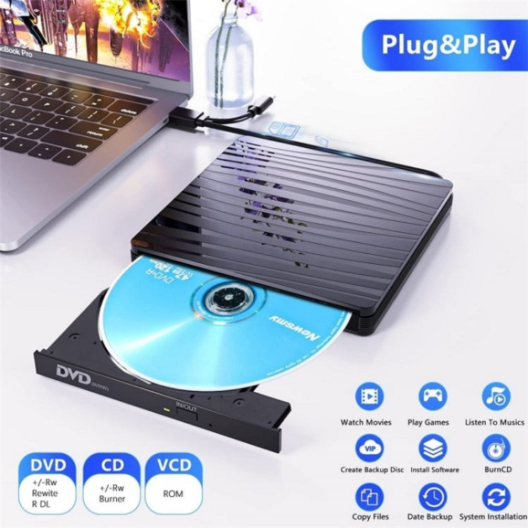 BT689 Portable DVD Burner External Optical Drive CD Player Win10 USB Optical Drive Recorder - Rewritable Drive by PMC Jewellery | Online Shopping South Africa | PMC Jewellery | Buy Now Pay Later Mobicred