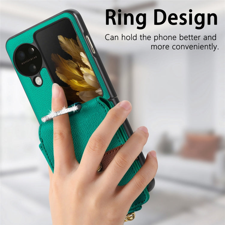 For OPPO Find N3 Flip Vertical Flip Zipper Wallet Ring Leather Phone Case(Green) - Find N3 Flip Cases by PMC TechLife | Online Shopping South Africa | PMC TechLife | Buy Now Pay Later Mobicred