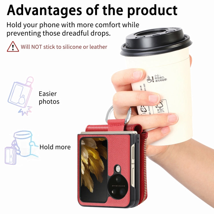 For OPPO Find N3 Flip Vertical Flip Zipper Wallet Ring Leather Phone Case(Red) - Find N3 Flip Cases by PMC TechLife | Online Shopping South Africa | PMC TechLife