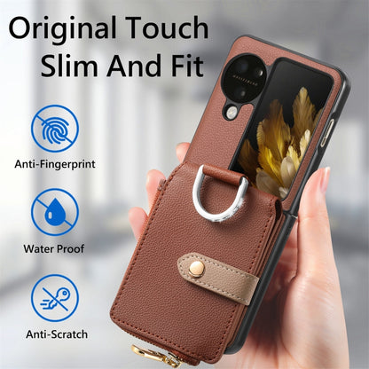 For OPPO Find N3 Flip Vertical Flip Zipper Wallet Ring Leather Phone Case(Brown) - Find N3 Flip Cases by PMC Jewellery | Online Shopping South Africa | PMC Jewellery