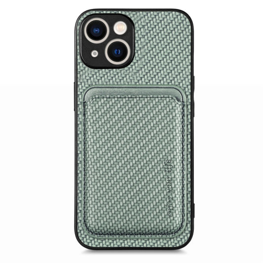 For iPhone 15 Carbon Fiber Leather Card Magsafe Phone Case(Green) - iPhone 15 Cases by PMC Jewellery | Online Shopping South Africa | PMC Jewellery