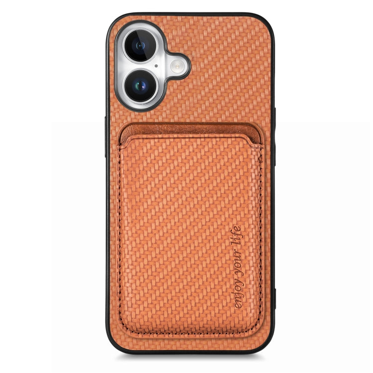 For iPhone 16 Carbon Fiber Leather Card Magsafe Phone Case(Brown) - iPhone 16 Cases by PMC Jewellery | Online Shopping South Africa | PMC Jewellery | Buy Now Pay Later Mobicred