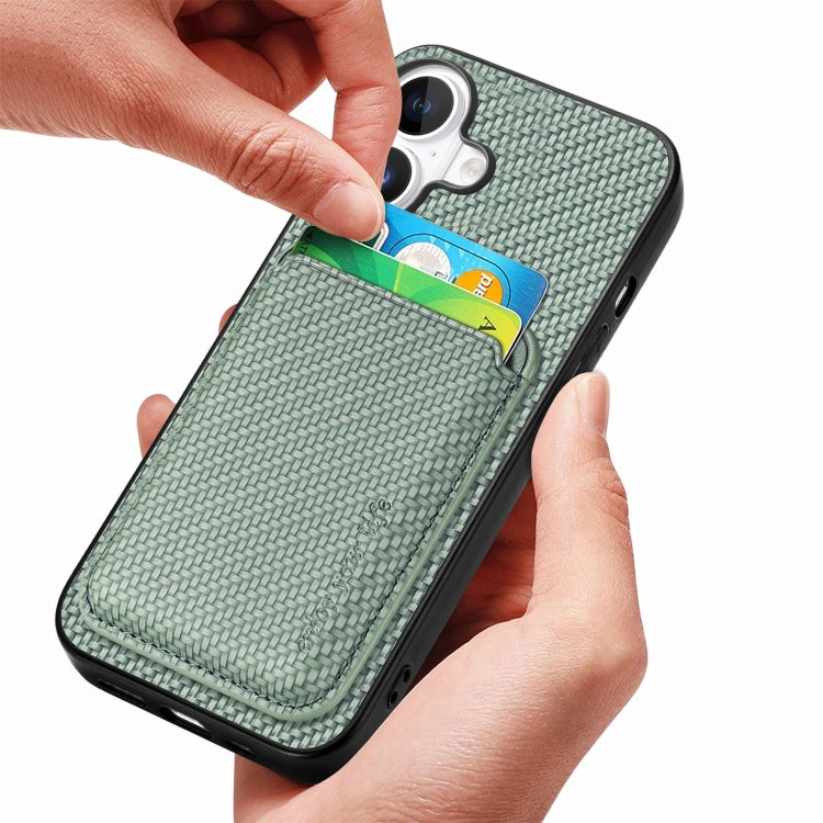 For iPhone 16 Carbon Fiber Leather Card Magsafe Phone Case(Green) - iPhone 16 Cases by PMC Jewellery | Online Shopping South Africa | PMC Jewellery | Buy Now Pay Later Mobicred