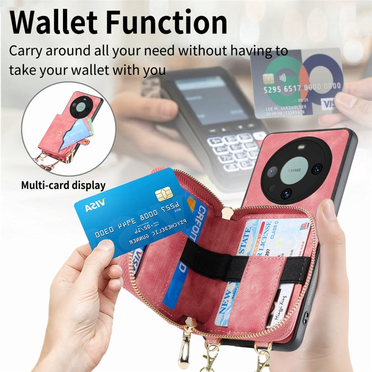 For Huawei Mate 60 Pro Crossbody Multi-function Zipper Wallet Phone Case(Pink) - Huawei Cases by PMC TechLife | Online Shopping South Africa | PMC TechLife | Buy Now Pay Later Mobicred