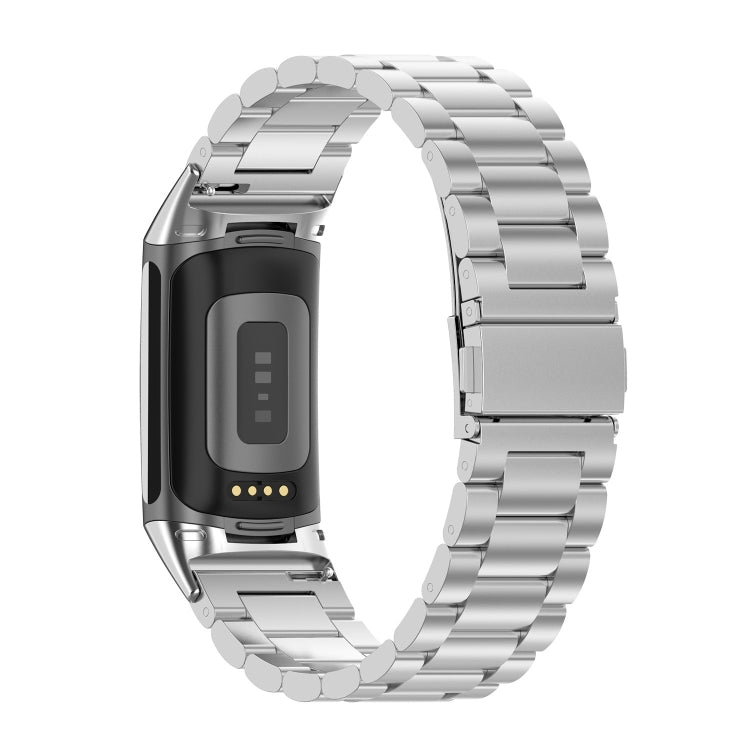 For Fitbit Charge 6 Three Beads Stainless Steel Metal Watch Band(Silver) - Watch Bands by PMC Jewellery | Online Shopping South Africa | PMC Jewellery | Buy Now Pay Later Mobicred