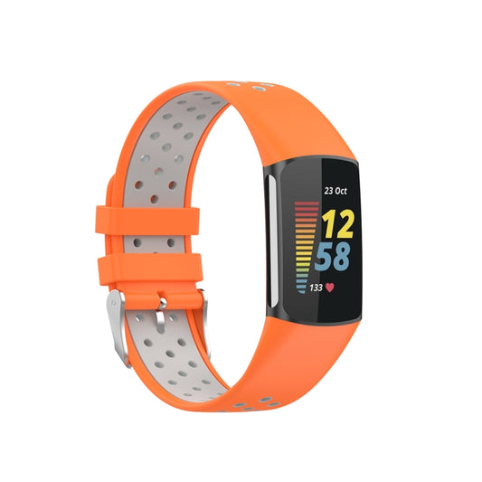 For Fitbit Charge 6 Dual Color Breathable Silicone Watch Band(Orange+Gray) - Watch Bands by PMC Jewellery | Online Shopping South Africa | PMC Jewellery | Buy Now Pay Later Mobicred