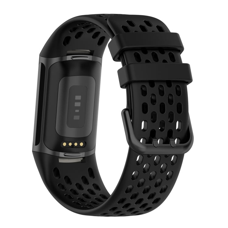 For Fitbit Charge 5 Solid Color Breathable Sports Silicone Watch Band(Black) - Watch Bands by PMC TechLife | Online Shopping South Africa | PMC TechLife | Buy Now Pay Later Mobicred