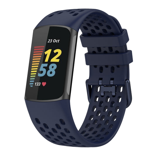 For Fitbit Charge 5 Solid Color Breathable Sports Silicone Watch Band(Dark Blue) - Watch Bands by PMC Jewellery | Online Shopping South Africa | PMC Jewellery | Buy Now Pay Later Mobicred