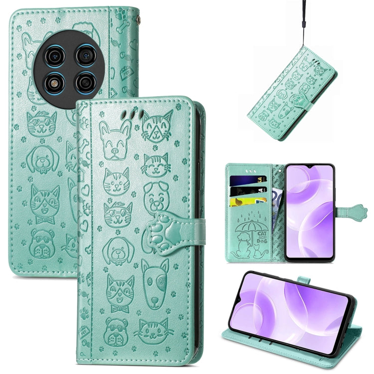 For Ulefone Note 15 Cat and Dog Embossed Leather Phone Case(Green) - Ulefone Cases by PMC Jewellery | Online Shopping South Africa | PMC Jewellery | Buy Now Pay Later Mobicred