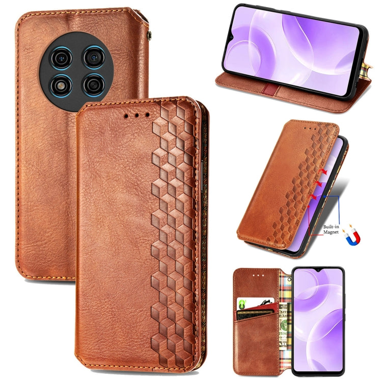 For Ulefone Note 15 Cubic Grid Pressed Magnetic Leather Phone Case(Brown) - Ulefone Cases by PMC Jewellery | Online Shopping South Africa | PMC Jewellery | Buy Now Pay Later Mobicred