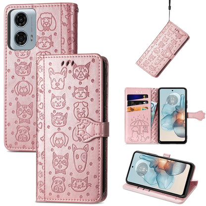 For Motorola MOTO G24 Power Cat and Dog Embossed Leather Phone Case(Rose Gold) - Motorola Cases by PMC Jewellery | Online Shopping South Africa | PMC Jewellery | Buy Now Pay Later Mobicred