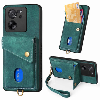 For Xiaomi 13T / 13T Pro Retro Card Wallet Fold Leather Phone Case with Strap(Green) - Xiaomi Cases by PMC Jewellery | Online Shopping South Africa | PMC Jewellery | Buy Now Pay Later Mobicred