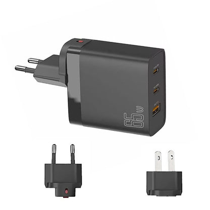 GAN 65W PD45W Dual Type-C+QC3.0 USB Multi Compatible Laptop Adapter EU + US Plug Black - Power Supply by PMC Jewellery | Online Shopping South Africa | PMC Jewellery | Buy Now Pay Later Mobicred