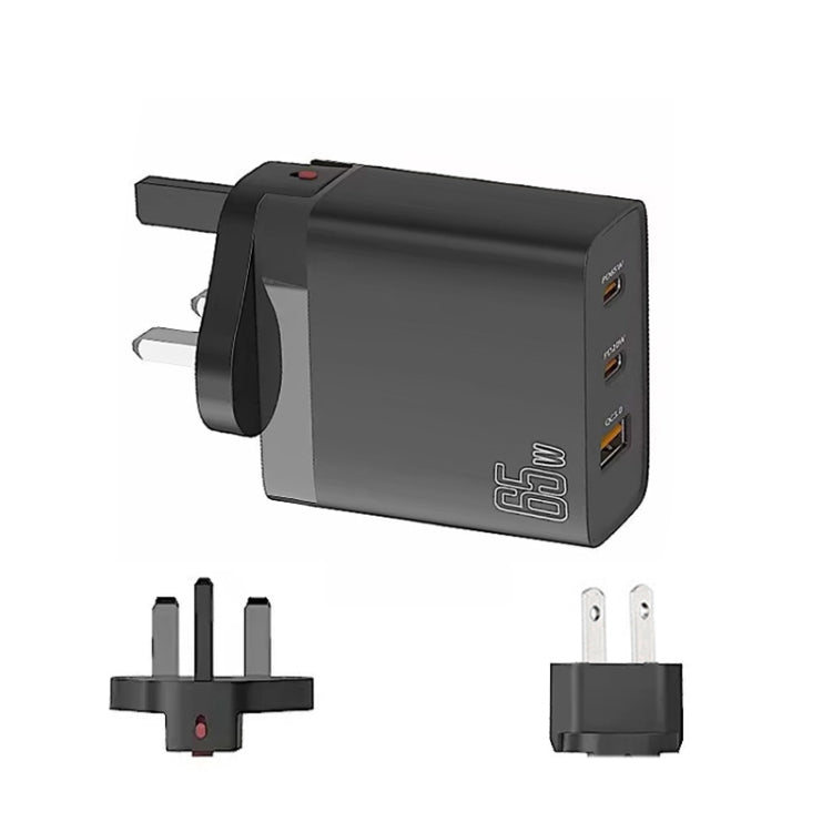 GAN 65W PD45W Dual Type-C+QC3.0 USB Multi Compatible Laptop Adapter UK + US Plug Black - Power Supply by PMC TechLife | Online Shopping South Africa | PMC TechLife | Buy Now Pay Later Mobicred