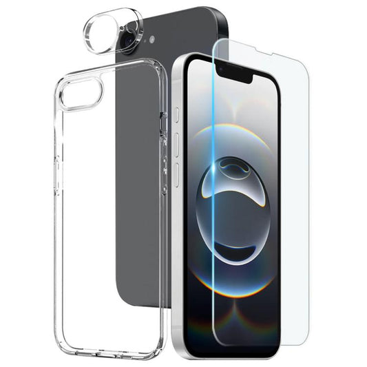 For iPhone 16e NORTHJO 3 in 1 TPU Phone Case with Screen Film and Lens Film(Clear) - iPhone 16e Cases by NORTHJO | Online Shopping South Africa | PMC Jewellery | Buy Now Pay Later Mobicred