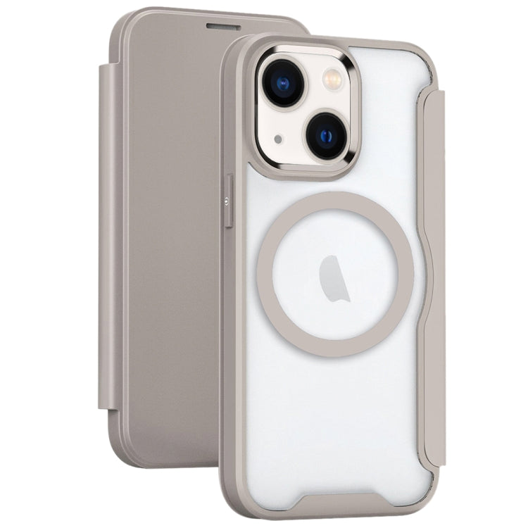 For iPhone 13 MagSafe RFID Blocking Adsorption Flip Leather Phone Case(Khaki) - iPhone 13 Cases by PMC TechLife | Online Shopping South Africa | PMC TechLife
