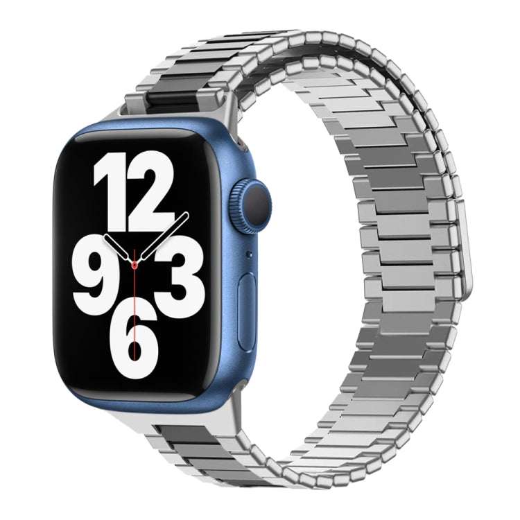 For Apple Watch Series 7 45mm Bamboo Magnetic Stainless Steel Metal Watch Strap(Silver Black) - Watch Bands by PMC Jewellery | Online Shopping South Africa | PMC Jewellery