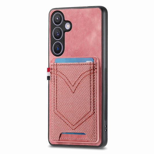 For Samsung Galaxy S25 5G Denim Texture Leather Skin Phone Case with Card Slot(Pink) - Galaxy S25 5G Cases by PMC Jewellery | Online Shopping South Africa | PMC Jewellery | Buy Now Pay Later Mobicred