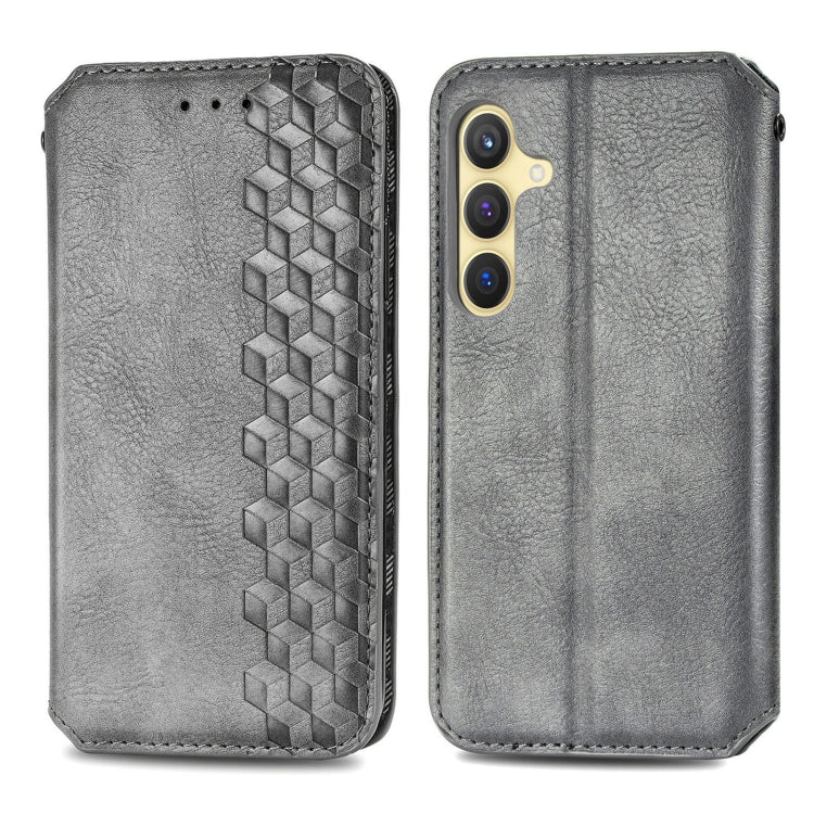 For Samsung Galaxy S25 5G Cubic Grid Pressed Magnetic Leather Phone Case(Gray) - Galaxy S25 5G Cases by PMC Jewellery | Online Shopping South Africa | PMC Jewellery | Buy Now Pay Later Mobicred