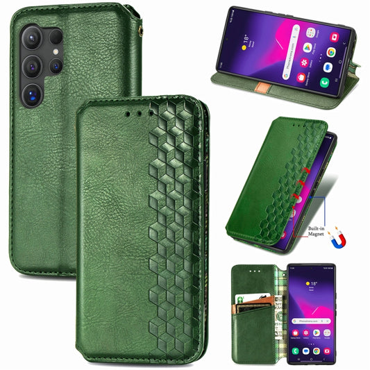 For Samsung Galaxy S25 Ultra 5G Cubic Grid Pressed Magnetic Leather Phone Case(Green) - Galaxy S25 Ultra 5G Cases by PMC Jewellery | Online Shopping South Africa | PMC Jewellery | Buy Now Pay Later Mobicred