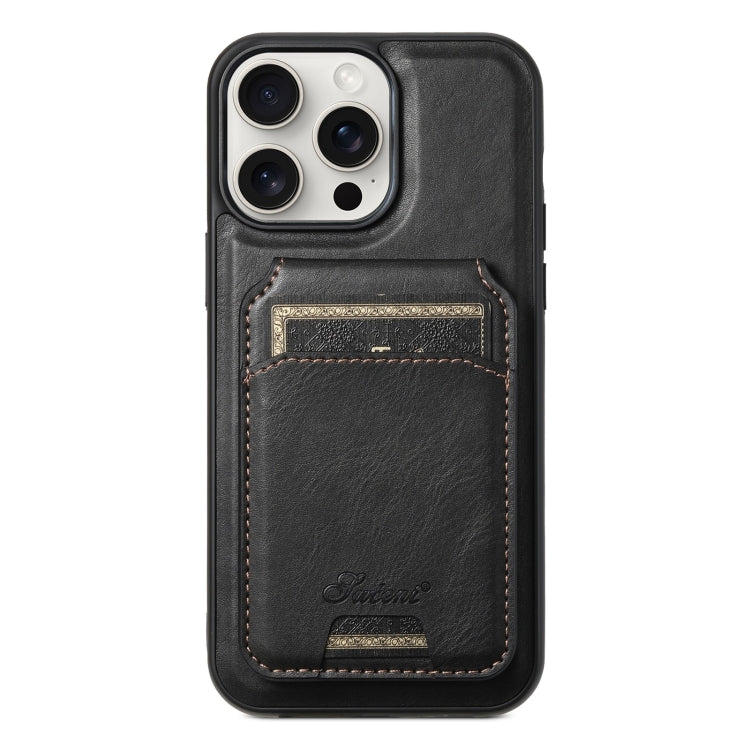 For iPhone 15 Pro Suteni H15 MagSafe Oil Eax Leather Detachable Wallet Back Phone Case(Black) - iPhone 15 Pro Cases by Suteni | Online Shopping South Africa | PMC Jewellery