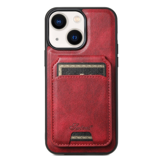 For iPhone 14 Plus Suteni H15 MagSafe Oil Eax Leather Detachable Wallet Back Phone Case(Red) - iPhone 14 Plus Cases by Suteni | Online Shopping South Africa | PMC Jewellery