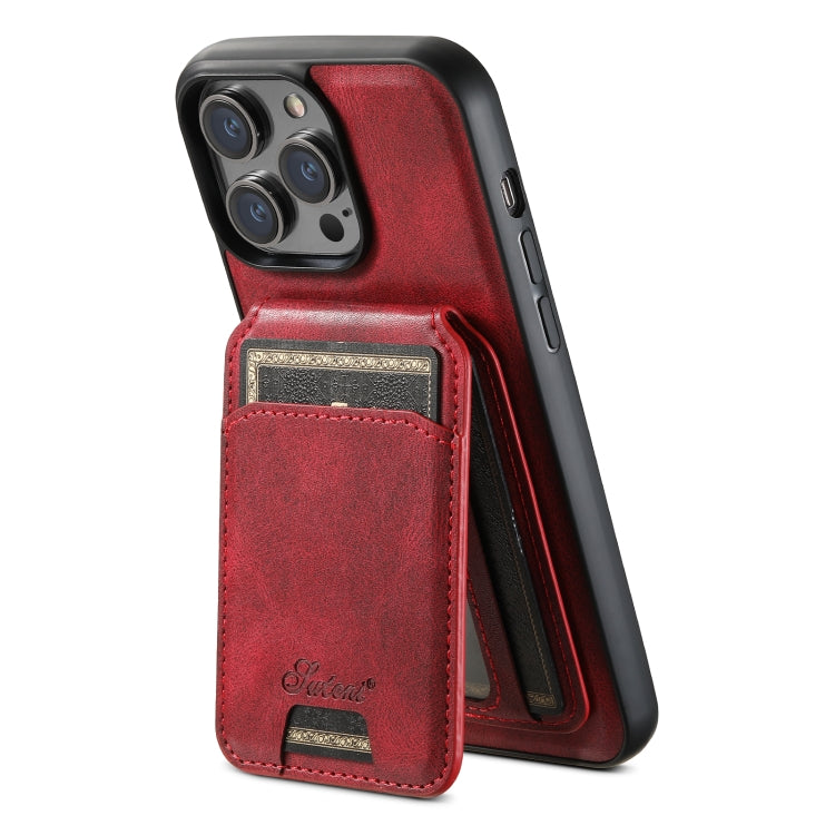 For iPhone 14 Plus Suteni H15 MagSafe Oil Eax Leather Detachable Wallet Back Phone Case(Red) - iPhone 14 Plus Cases by Suteni | Online Shopping South Africa | PMC Jewellery