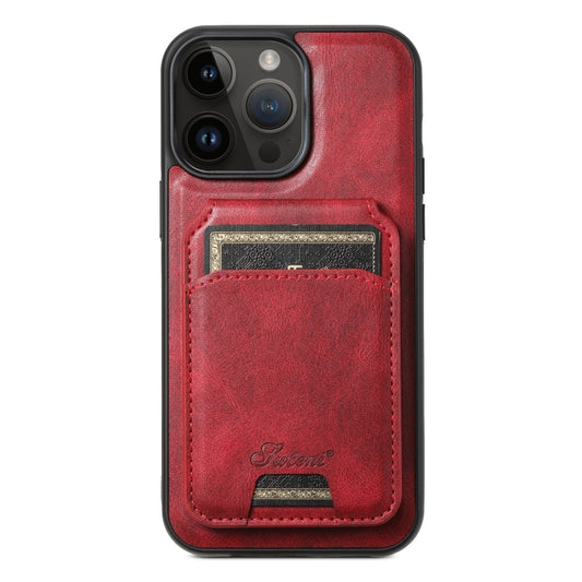 For iPhone 14 Pro Max Suteni H15 MagSafe Oil Eax Leather Detachable Wallet Back Phone Case(Red) - iPhone 14 Pro Max Cases by Suteni | Online Shopping South Africa | PMC Jewellery
