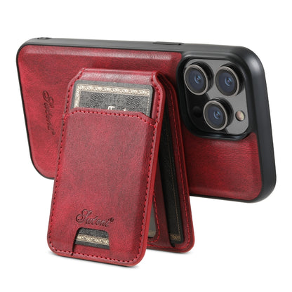 For iPhone 14 Pro Max Suteni H15 MagSafe Oil Eax Leather Detachable Wallet Back Phone Case(Red) - iPhone 14 Pro Max Cases by Suteni | Online Shopping South Africa | PMC Jewellery