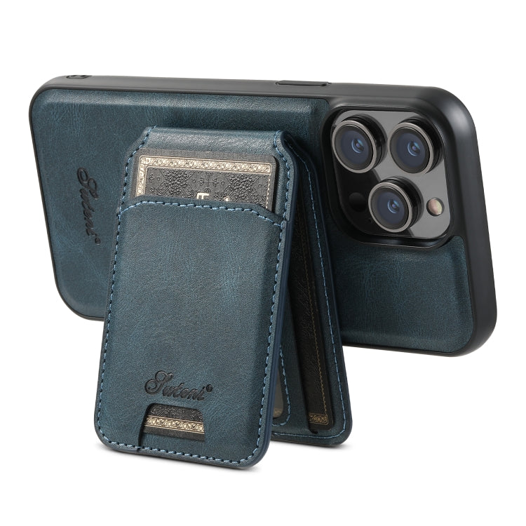 For iPhone 14 Pro Max Suteni H15 MagSafe Oil Eax Leather Detachable Wallet Back Phone Case(Blue) - iPhone 14 Pro Max Cases by Suteni | Online Shopping South Africa | PMC Jewellery | Buy Now Pay Later Mobicred