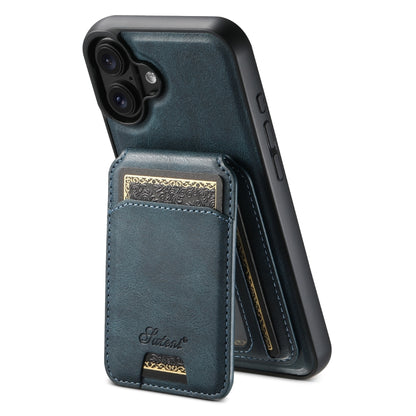 For iPhone 16 Suteni H15 MagSafe Oil Eax Leather Detachable Wallet Back Phone Case(Blue) - iPhone 16 Cases by Suteni | Online Shopping South Africa | PMC Jewellery | Buy Now Pay Later Mobicred