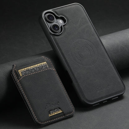 For iPhone 16 Plus Suteni H16 Litchi Texture Leather Detachable Wallet Back Phone Case(Black) - iPhone 16 Plus Cases by Suteni | Online Shopping South Africa | PMC Jewellery | Buy Now Pay Later Mobicred