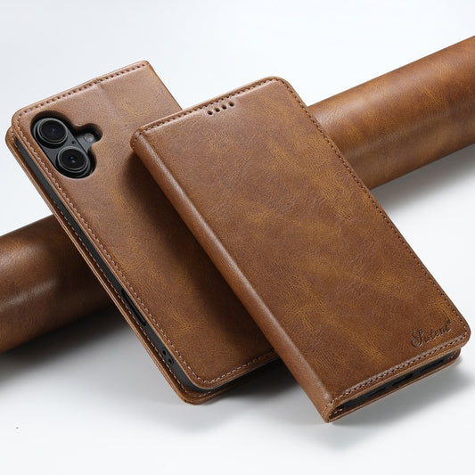 For iPhone 16 Suteni J02 Oil Wax Wallet Leather Phone Case(Brown) - iPhone 16 Cases by Suteni | Online Shopping South Africa | PMC Jewellery | Buy Now Pay Later Mobicred