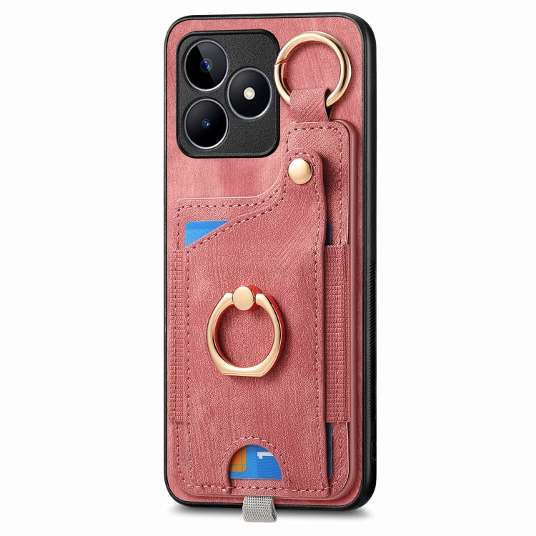 For Realme 10 Pro Retro Skin-feel Ring Card Bag Phone Case with Hang Loop(Pink) - Realme Cases by PMC Jewellery | Online Shopping South Africa | PMC Jewellery | Buy Now Pay Later Mobicred