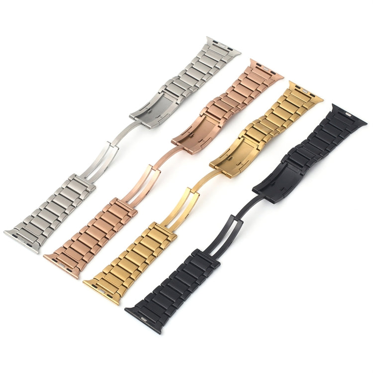 For Apple Watch Series 7 45mm Stainless Steel H-Shaped Fold Buckle Watch Band(Gold) - Watch Bands by PMC Jewellery | Online Shopping South Africa | PMC Jewellery