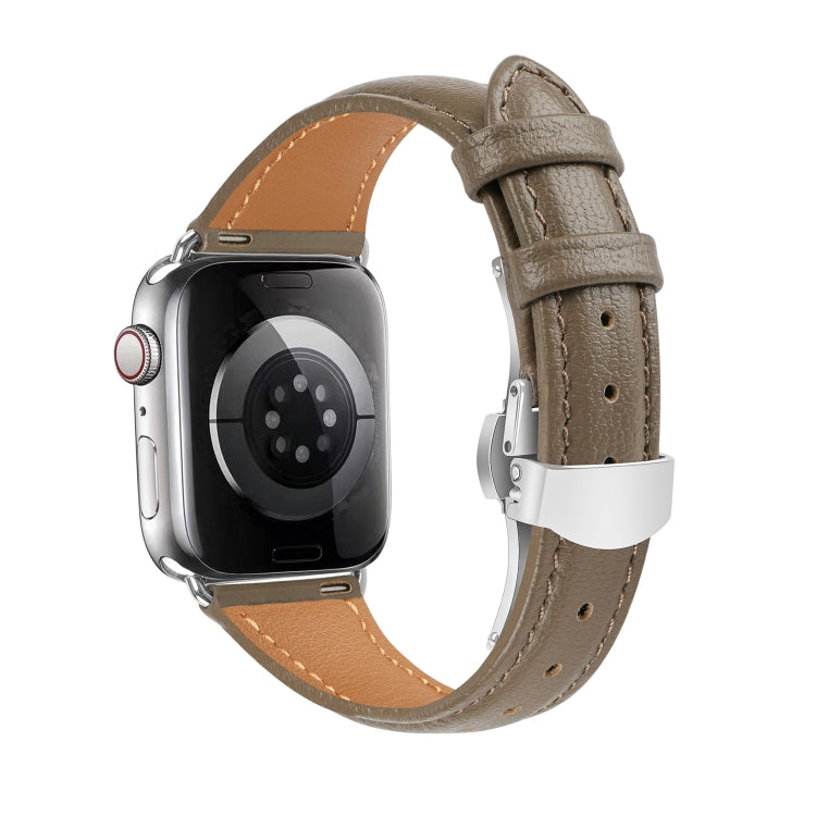 For Apple Watch Series 8 45mm Plain Leather Butterfly Buckle Watch Band(Gray+Silver) - free shipping - PMC TechLife - Order now!