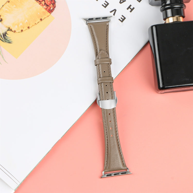 For Apple Watch Series 8 45mm Plain Leather Butterfly Buckle Watch Band(Gray+Silver) - free shipping - PMC TechLife - Order now!