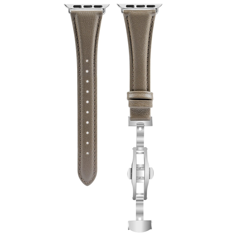 For Apple Watch Series 6 44mm Plain Leather Butterfly Buckle Watch Band(Gray+Silver) - free shipping - PMC TechLife - Order now!