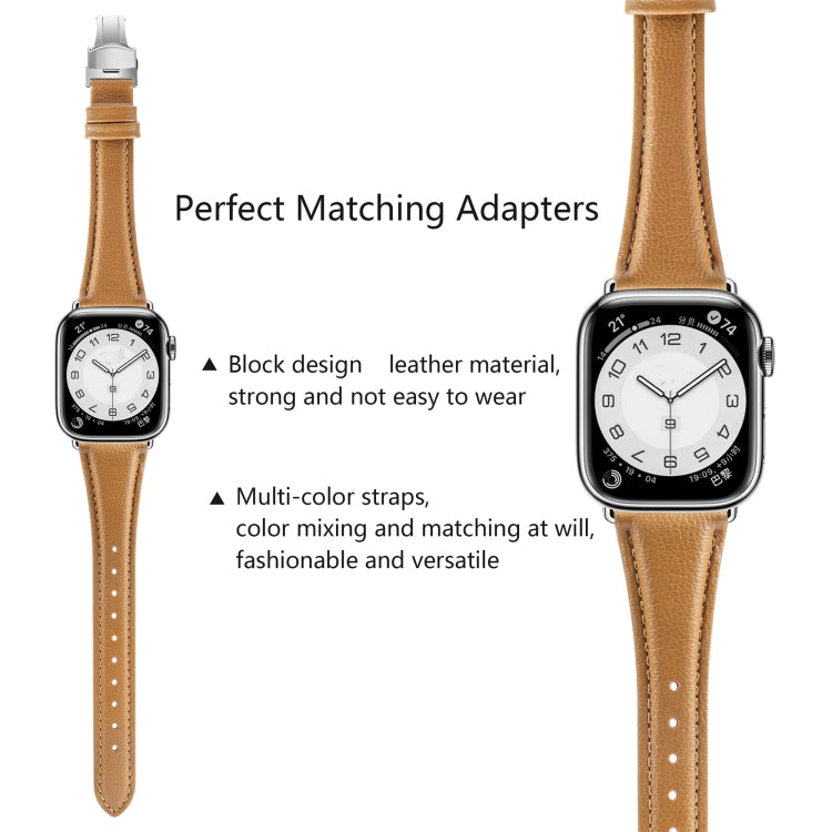 For Apple Watch Series 4 44mm Plain Leather Butterfly Buckle Watch Band(Brown+Silver) - free shipping - PMC TechLife - Order now!