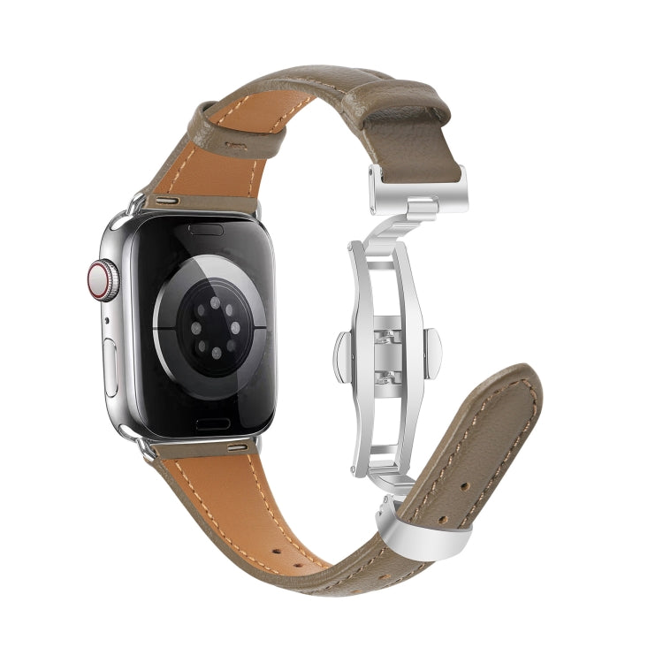 For Apple Watch Series 4 40mm Plain Leather Butterfly Buckle Watch Band(Gray+Silver) - free shipping - PMC TechLife - Order now!