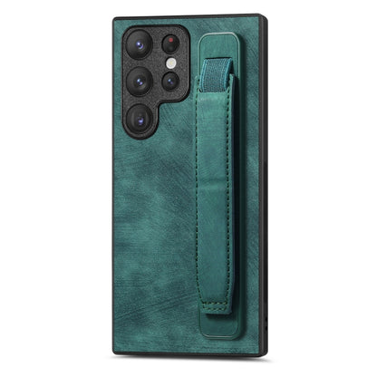 For Samsung Galaxy S22 Ultra 5G Retro Wristband Holder Leather Back Phone Case(Green) - Galaxy S22 Ultra 5G Cases by PMC Jewellery | Online Shopping South Africa | PMC Jewellery