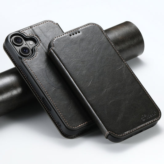 For iPhone 16 Suteni J05 Leather Magnetic MagSafe Phone Case(Black) - iPhone 16 Cases by Suteni | Online Shopping South Africa | PMC Jewellery | Buy Now Pay Later Mobicred