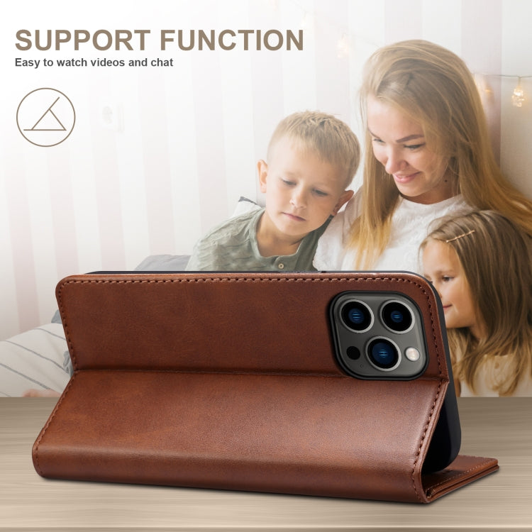 For iPhone 16 Pro Max Suteni Calf Texture Horizontal Flip Leather Phone Case(Brown) - iPhone 16 Pro Max Cases by Suteni | Online Shopping South Africa | PMC Jewellery | Buy Now Pay Later Mobicred