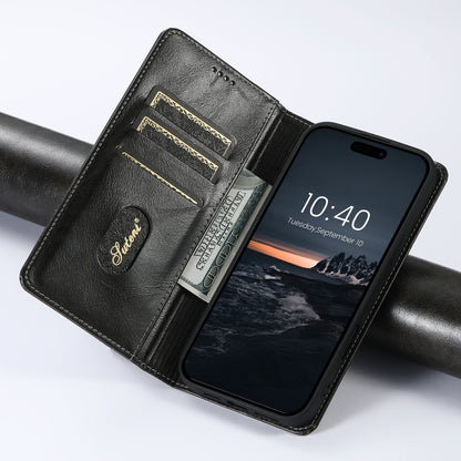 For iPhone 16 Plus Suteni Baroque Calf Texture Buckle Wallet Leather Phone Case(Black) - iPhone 16 Plus Cases by Suteni | Online Shopping South Africa | PMC Jewellery | Buy Now Pay Later Mobicred