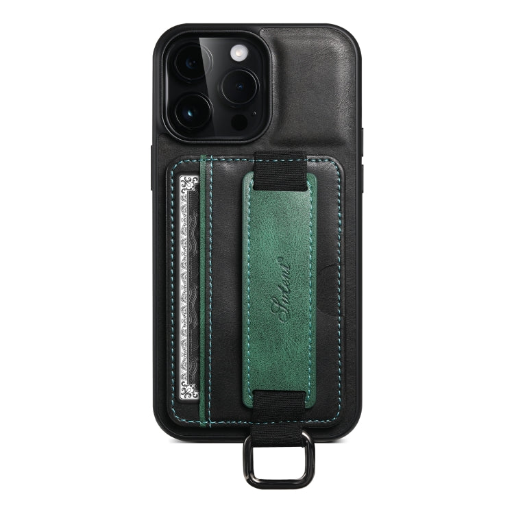 For iPhone 15 Pro Max Suteni H13 Card Wallet Wrist Strap Holder PU Phone Case(Black) - iPhone 15 Pro Max Cases by Suteni | Online Shopping South Africa | PMC Jewellery | Buy Now Pay Later Mobicred