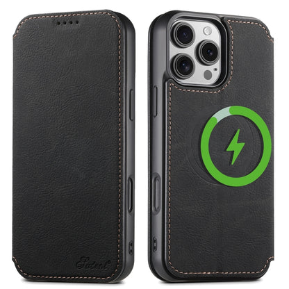 For iPhone 16 Pro Suteni J06 Retro Matte Litchi Texture Leather MagSafe Phone Case(Black) - iPhone 16 Pro Cases by Suteni | Online Shopping South Africa | PMC Jewellery | Buy Now Pay Later Mobicred