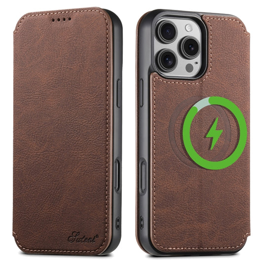 For iPhone 16 Pro Max Suteni J06 Retro Matte Litchi Texture Leather MagSafe Phone Case(Brown) - iPhone 16 Pro Max Cases by Suteni | Online Shopping South Africa | PMC Jewellery | Buy Now Pay Later Mobicred