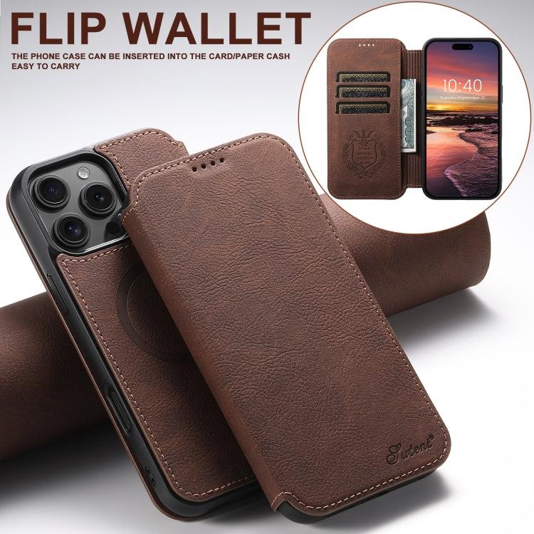 For iPhone 16 Pro Max Suteni J06 Retro Matte Litchi Texture Leather MagSafe Phone Case(Brown) - iPhone 16 Pro Max Cases by Suteni | Online Shopping South Africa | PMC Jewellery | Buy Now Pay Later Mobicred