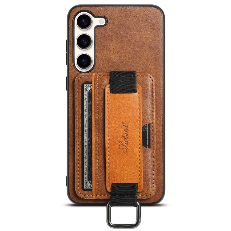 For Samsung Galaxy S24  5G Suteni H13 Card Wallet Wrist Strap Holder PU Phone Case(Brown) - Galaxy S24 5G Cases by Suteni | Online Shopping South Africa | PMC Jewellery | Buy Now Pay Later Mobicred