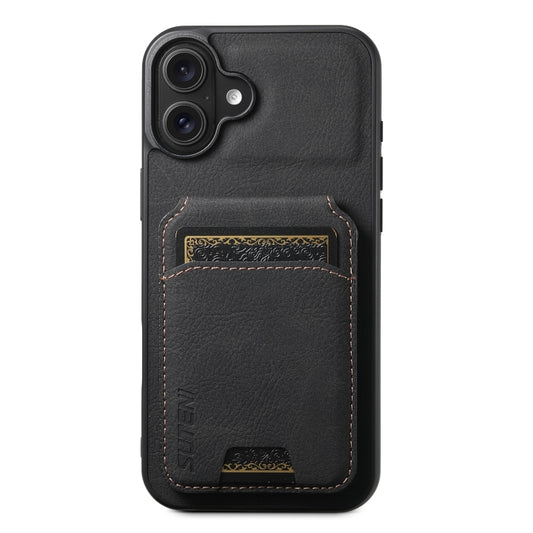 For iPhone 16 Plus Suteni H02 Litchi Leather Card Wallet Stand Back Phone Case(Black) - iPhone 16 Plus Cases by Suteni | Online Shopping South Africa | PMC Jewellery | Buy Now Pay Later Mobicred